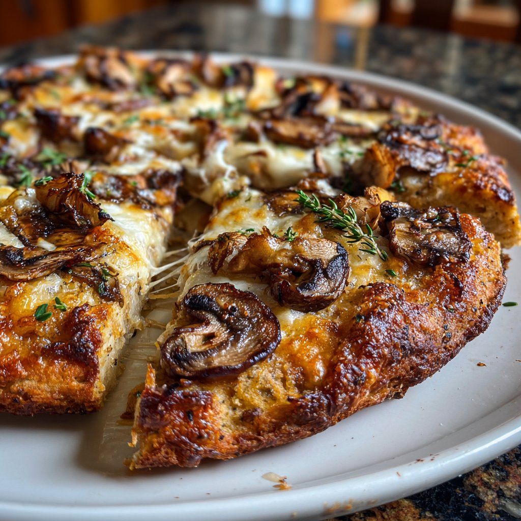 Pizza mit Pilzen und Thymian