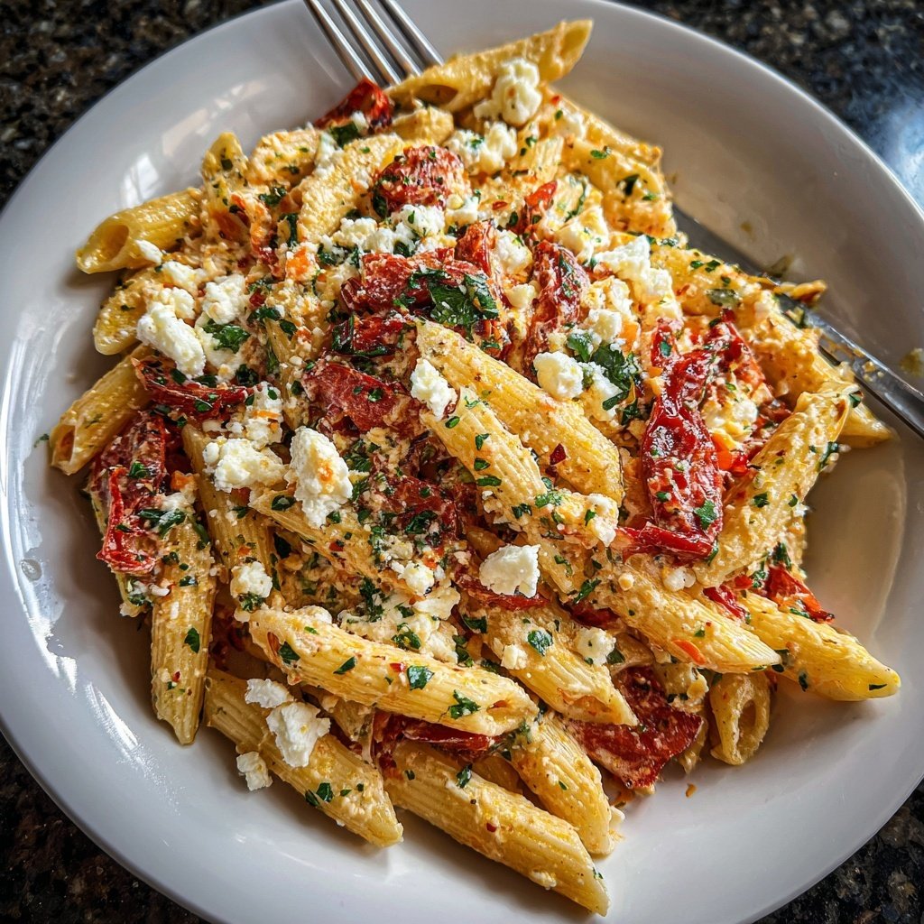 Penne mit Paprika und Feta